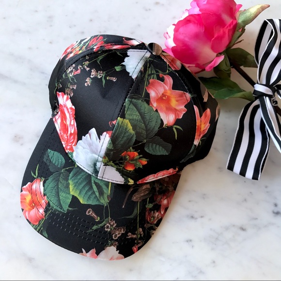 Accessories - Tropical Floral Satin Baseball Hat